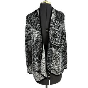 Neiman Marcus Cardigan L Open Front Abstract Boho Art Preppy Cozy Cotton Blend